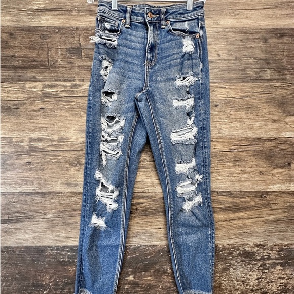 American Eagle Outfitters Blue Stretch Skinny Distressed Jeans - Picture 1 of 9
